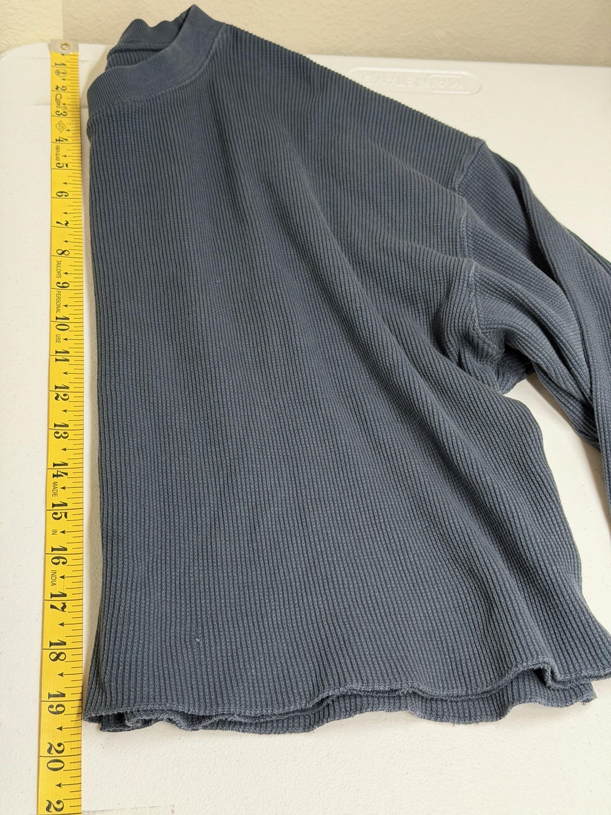 Perfectwhitetee Top Womens Small Blue Gray Waffle Knit Thermal Crop Long Sleeve