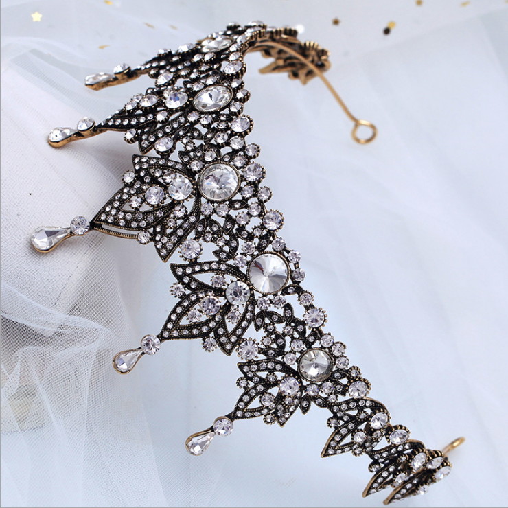 8cm Tall Antique Brass Crystal Wedding Bridal Queen Princess Prom Tiara Crown