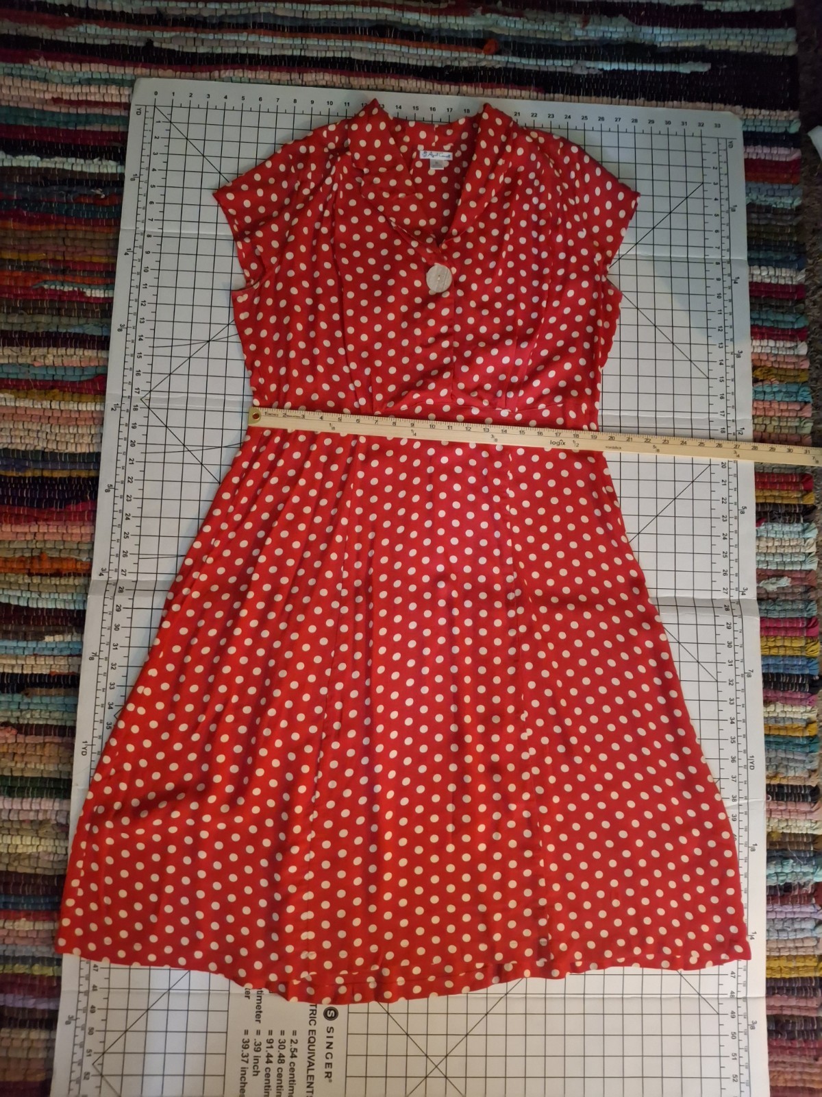Vintage April Cornell 40s Style Red White Polkadot Dress Fit &Flare XL