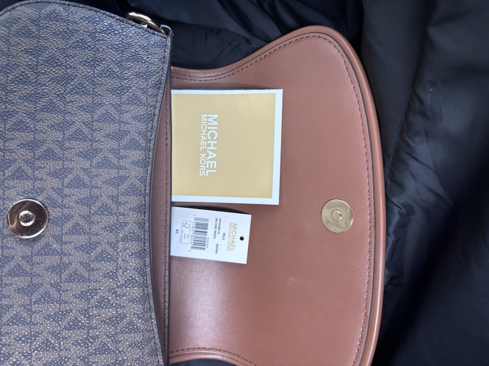 Michael Kors Brown Monogram Small Shoulder Bag Gold Chain Strap Magnetic