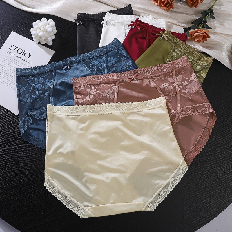 3 Pack Lace Panties Mid Waist Seamless Breathable Bikini Cotton Crotch S-XL