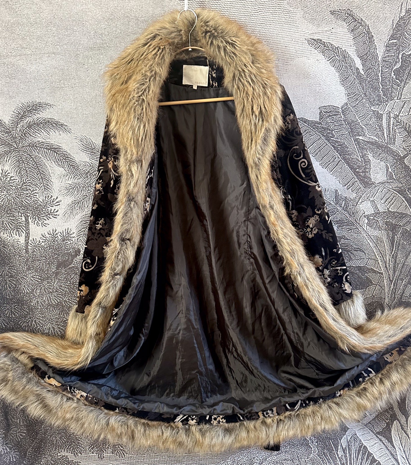Stunning Rare Vintage Afghan Coat Floral Corduroy Fur 70s Boho Hippy Jacket Sz M
