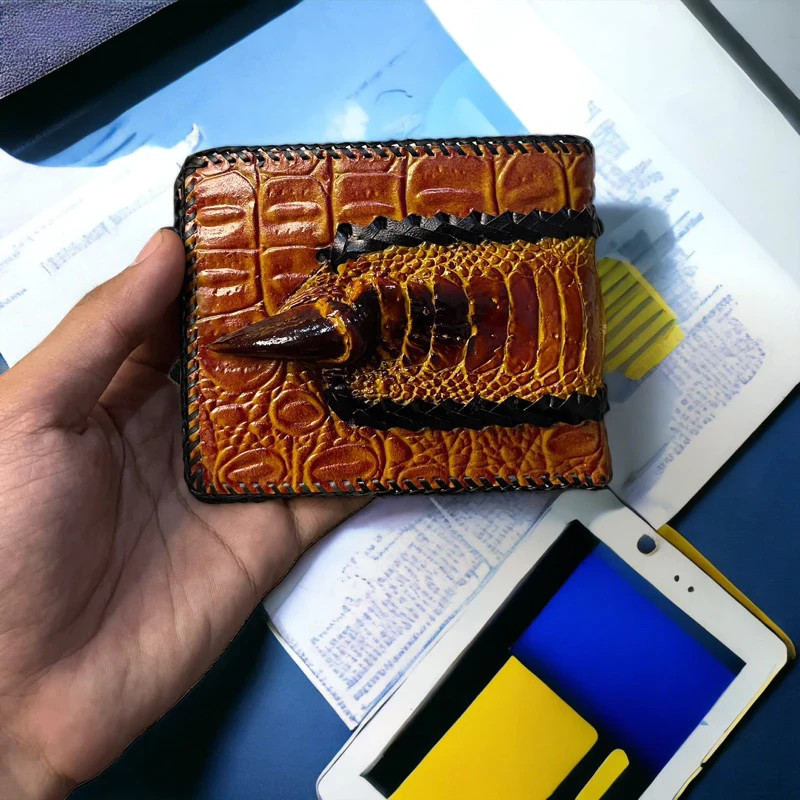 Men’s cowhide wallet with random color nail motif