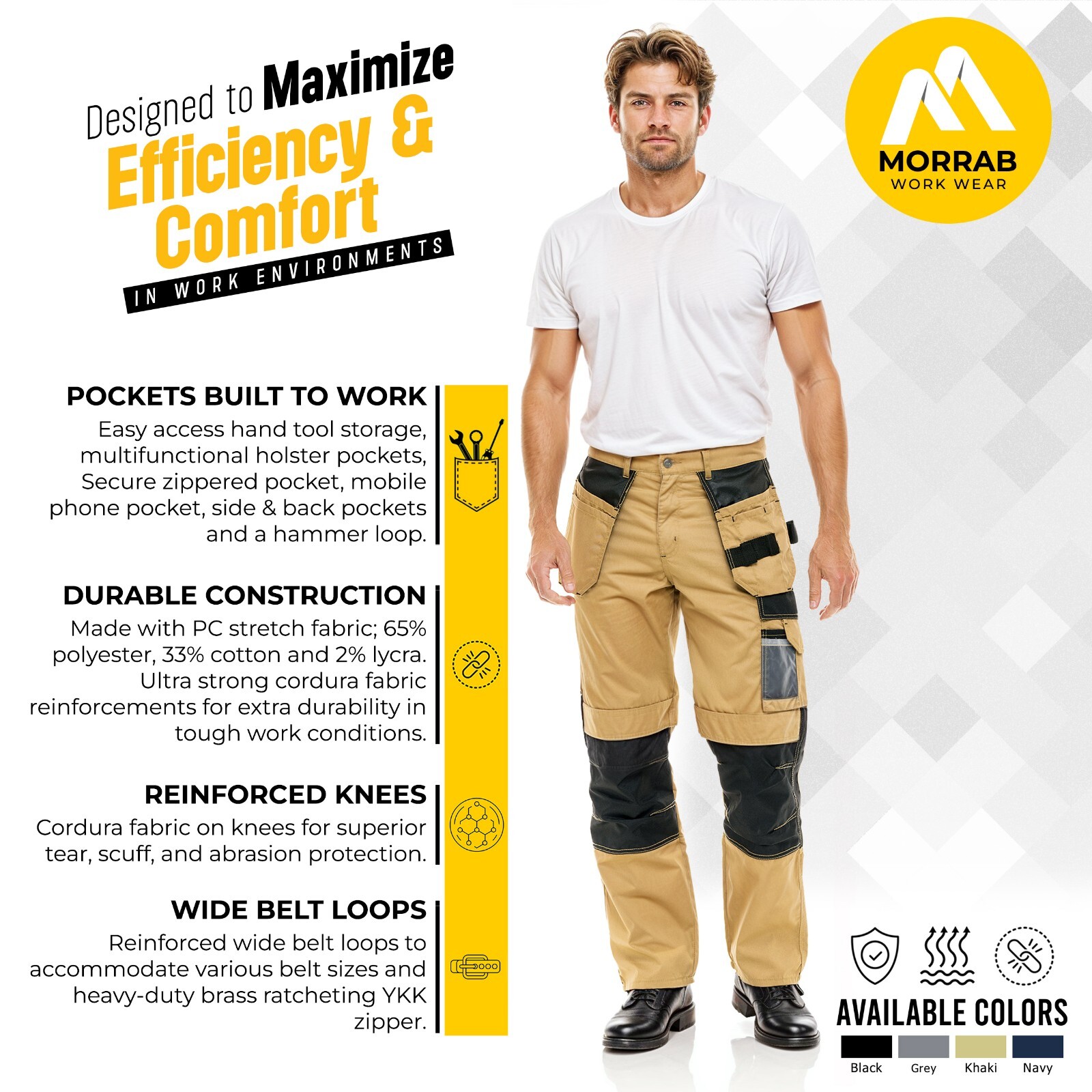 Mens Utility Cordura Cargo Heavy-Duty Work Pants Construction Work Trousers