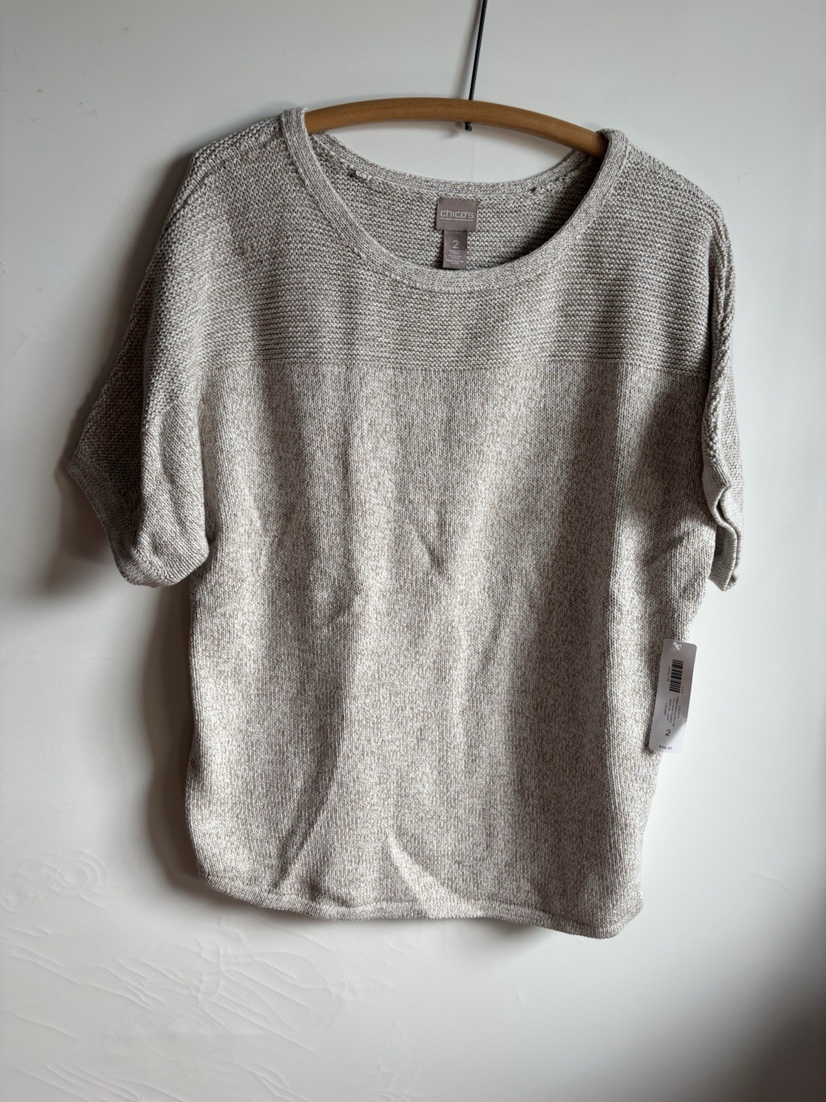 Chico’s Women’s Size 2 Pullover Spacedye Summer Marbled Boat NK Rocky MT Taupe