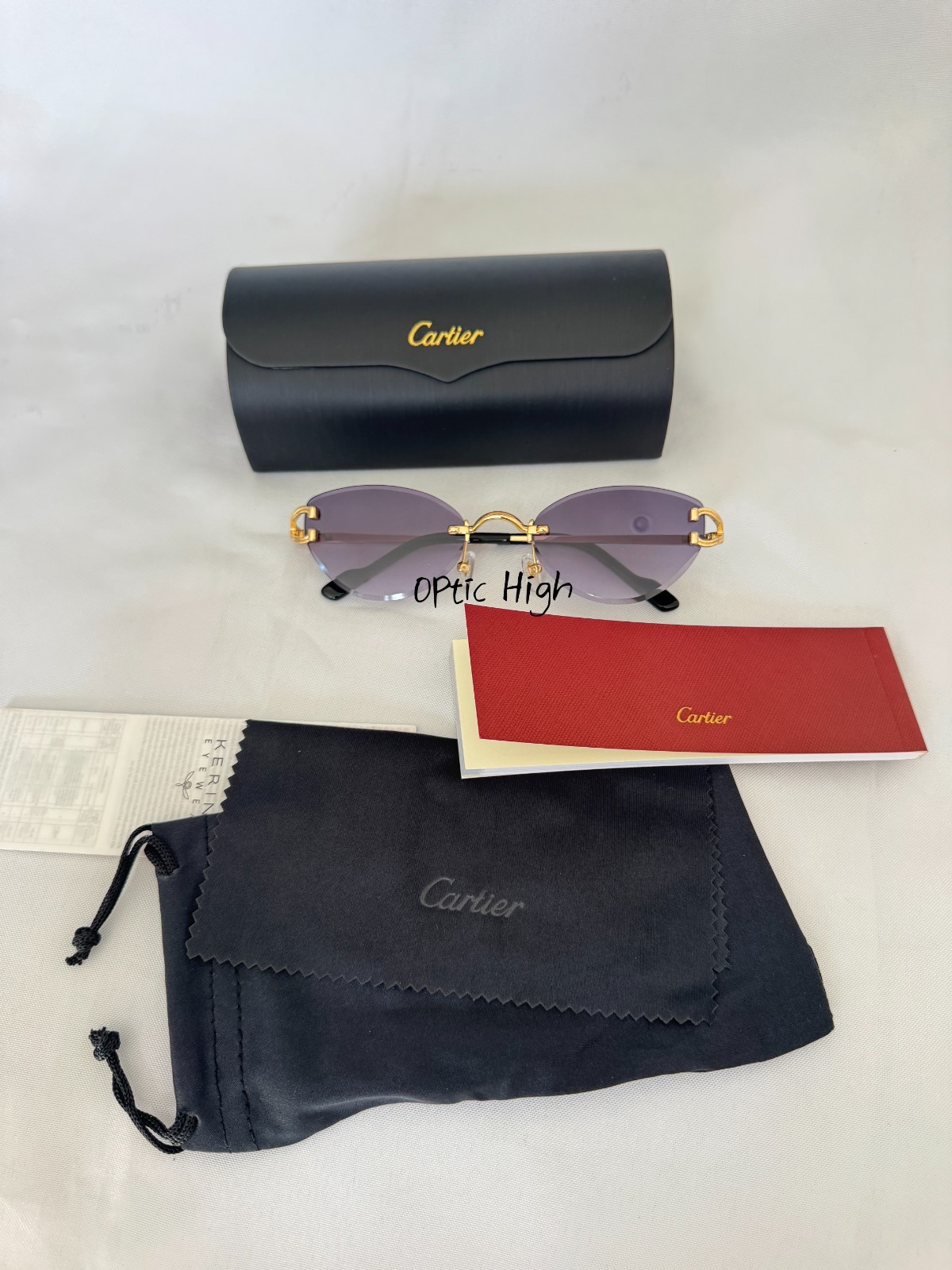 Cartier CT0487S Big C Frameless BLACK Lens Gold Frame