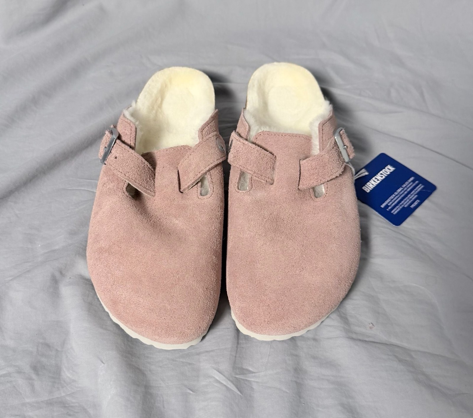 Birkenstock Boston Shearling Lined Suede Clogs in Pink Clay