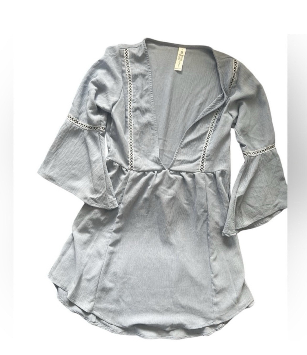 Blooming Jelly Blue Boho Babydoll Bell Sleeve Mini Dress | Small