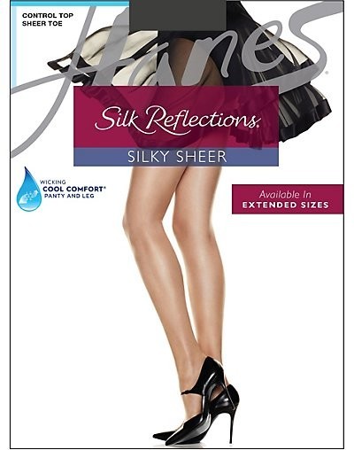 Hanes Pantyhose Silk Reflections Sheer Toe Control Top Size EF Barley Black NEW