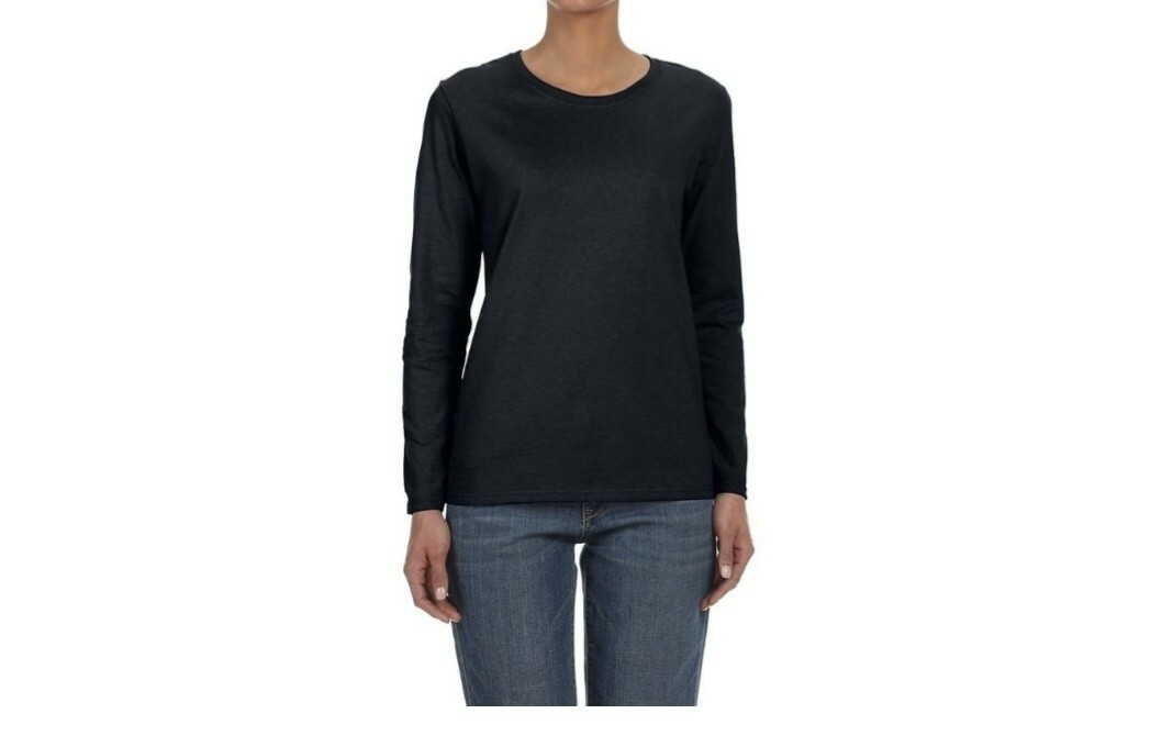 Gildan Womens Long Sleeve T-Shirt 100% Cotton Heavy 5.3 oz Missy Fit size L