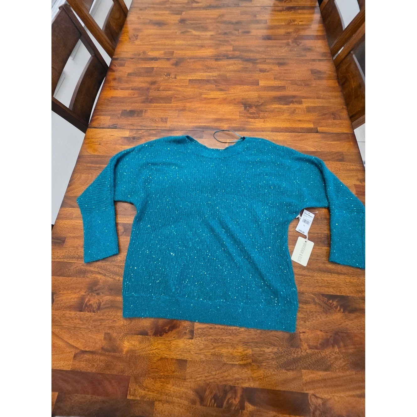 Margeaux And Ellie Women’s Teal Crewneck Sparkle Sweater Stretchy NWT Sku 61