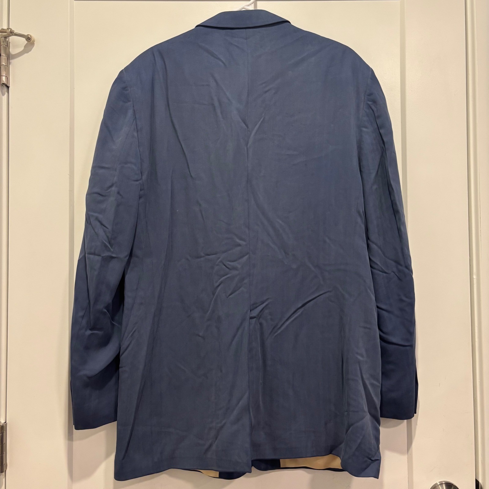 Haspel Mens 42L Blue Silk Herringbone Blazer Sport Coat 2 Button Jacket CT#6561