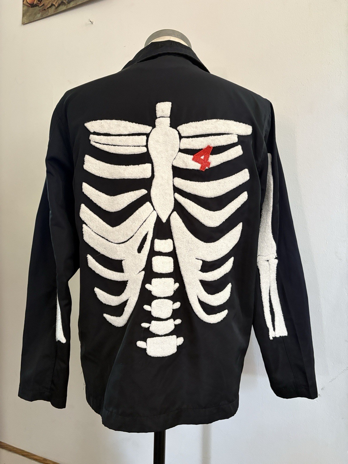 4our SZNS Black Men’s Lightweight Jacket with Skeleton Detail Msz Button-Up