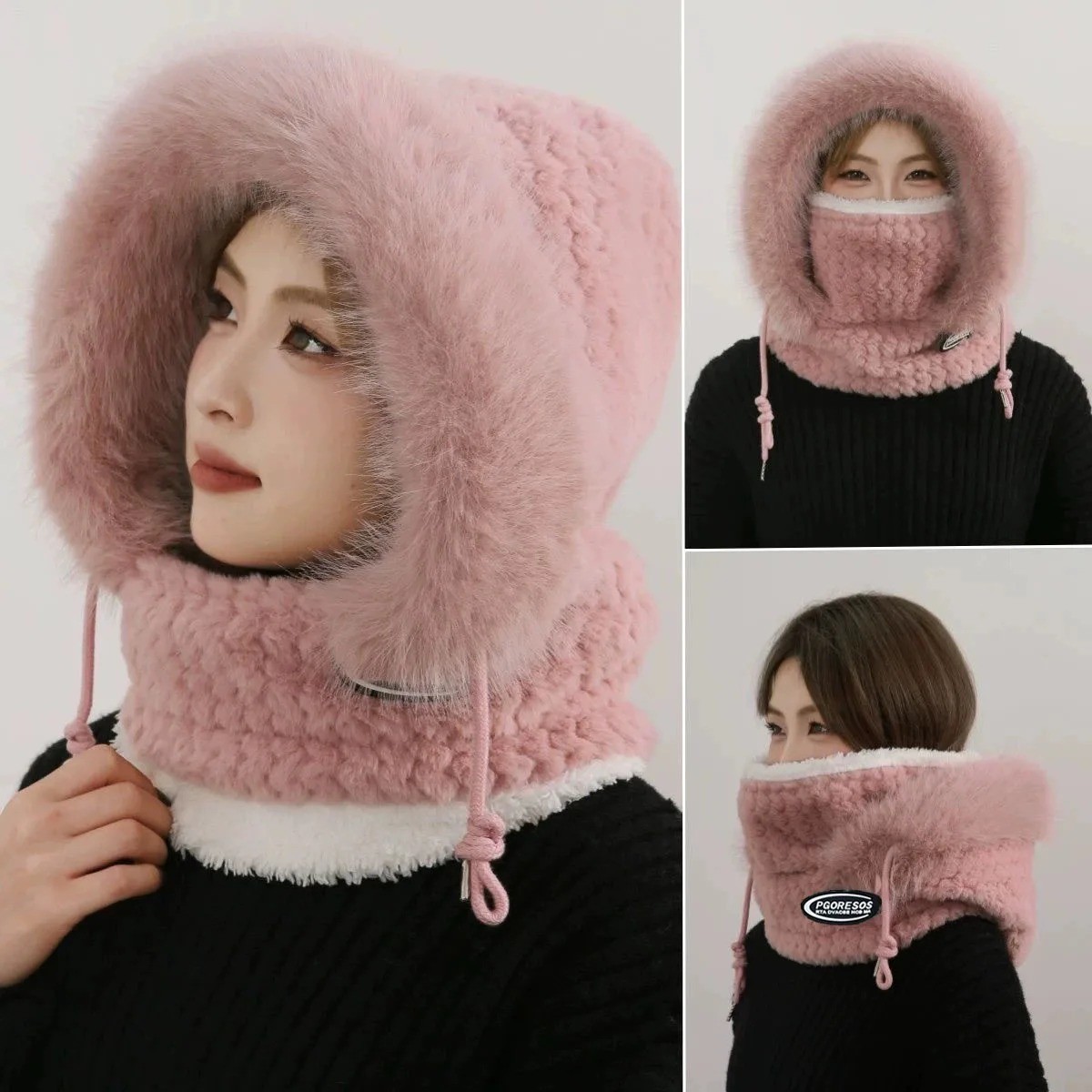 3 in 1 Womens Knit Beanie Hat Fleece Lined Winter Scarf Mask Set Snow Caps *****