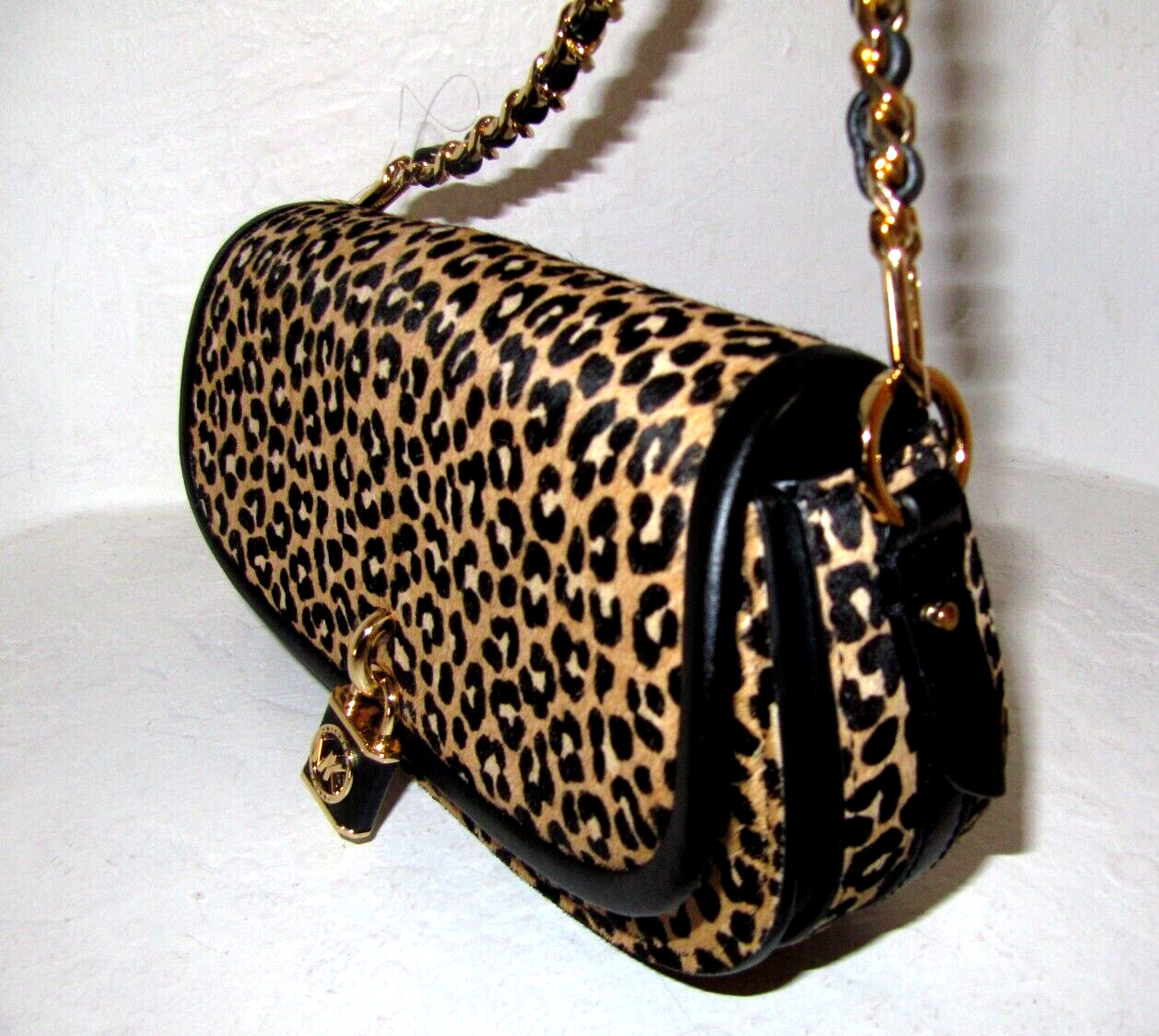 Michael Kors Mila Leopard Haircalf Small E W Chain Sling Messenger Bag NWT $328