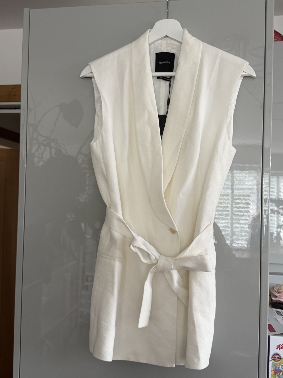 Massimo Dutti Linen Blazer Belted Dress White Sleeveless EU 36 US 4 Womens