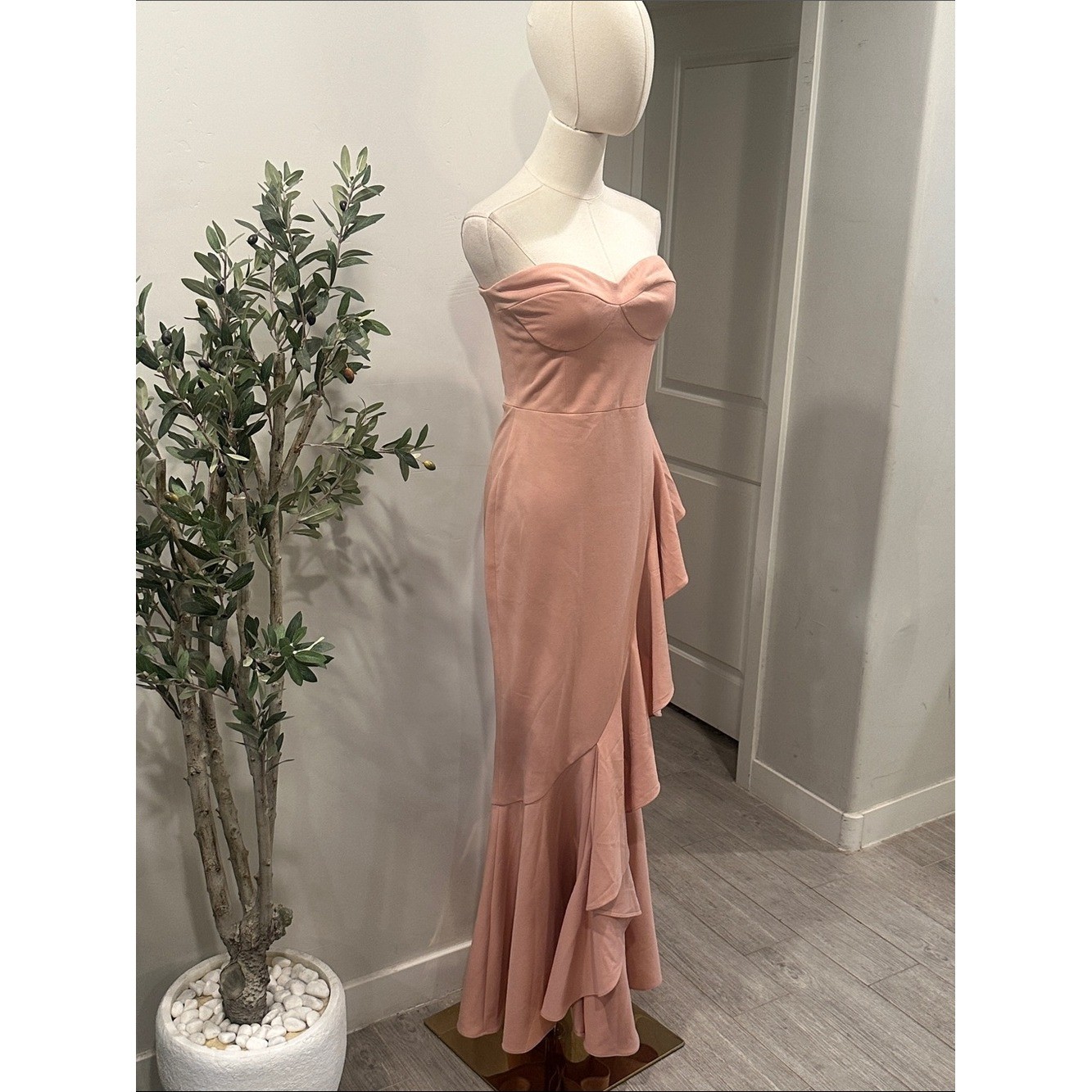 Dress the Population Paris Strapless Mermaid Maxi Dress Gown in Blush New!