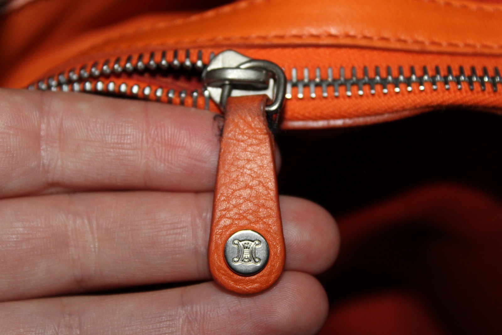 Celine Boogie Tote Bag Orange Leather Open Pockets Auth CE00/23