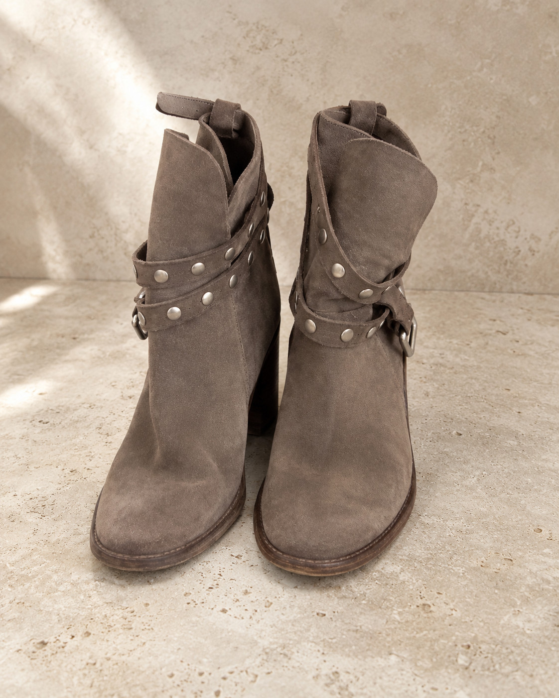 SEE BY CHLOE Janis Suede Studded Boot Womens 9 Taupe Suede Ankle Strap