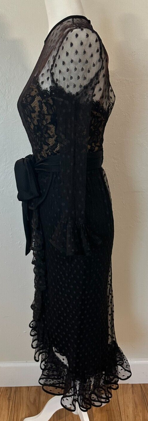 Vintage 60s Jack Bryan Illusion Lace Polka Dot Tulle Flouncy Cocktail Dress