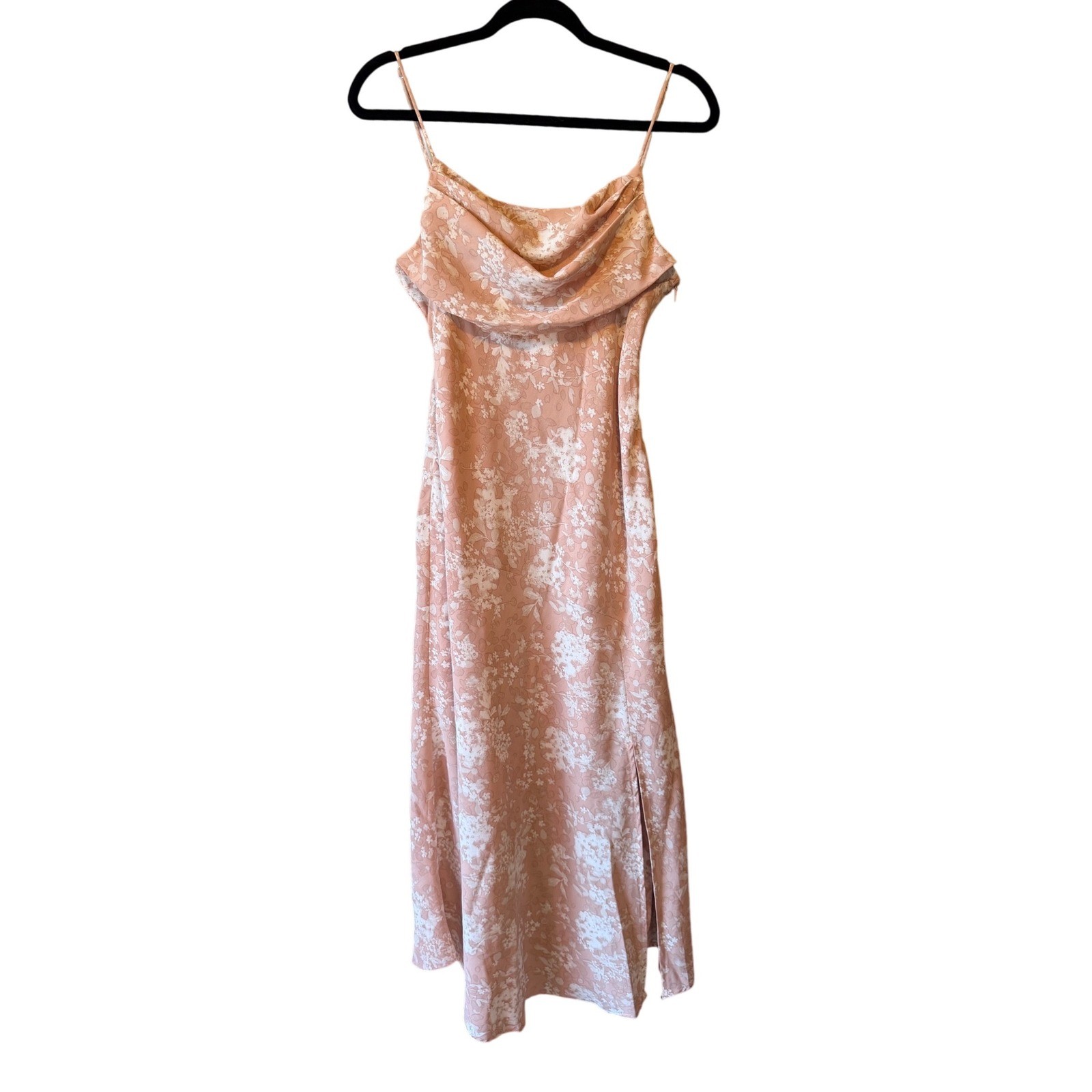 Petal + Pup Womens Pink Floral Cowl Neck Midi Dress Size 8 Adjustable Straps