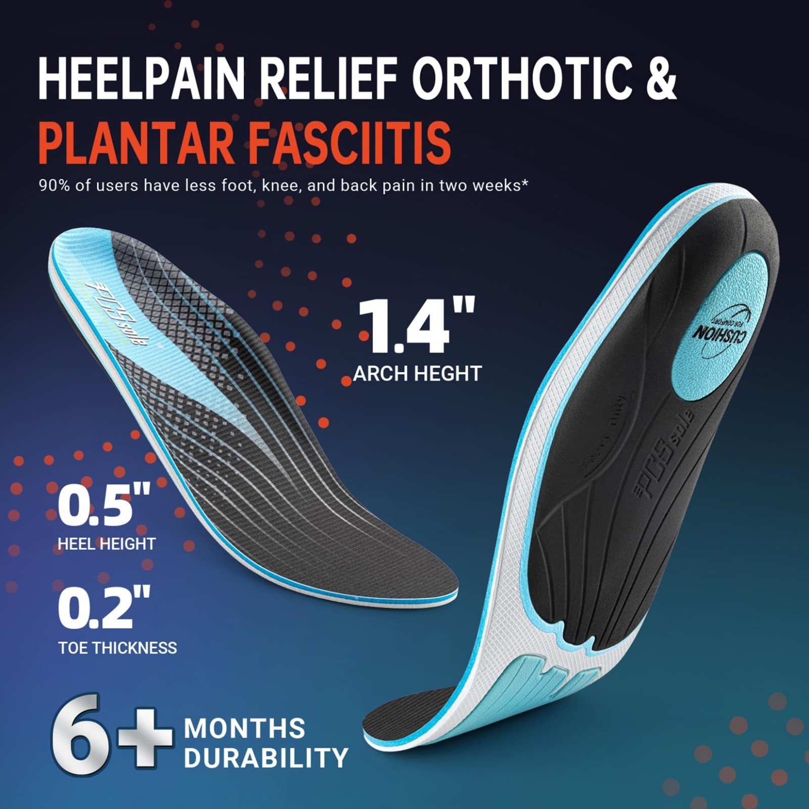 High Arch Support Insoles for Plantar Fasciitis – Heavy Duty Comfort Inserts for