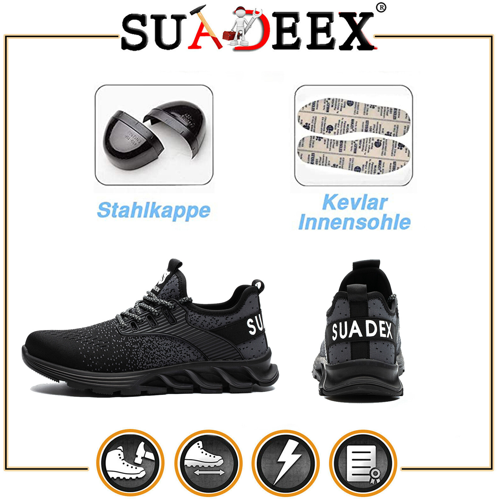 SUYSTEX Mens’ Indestructible Safety Work Shoes Steel Toe Breathable Work Boots