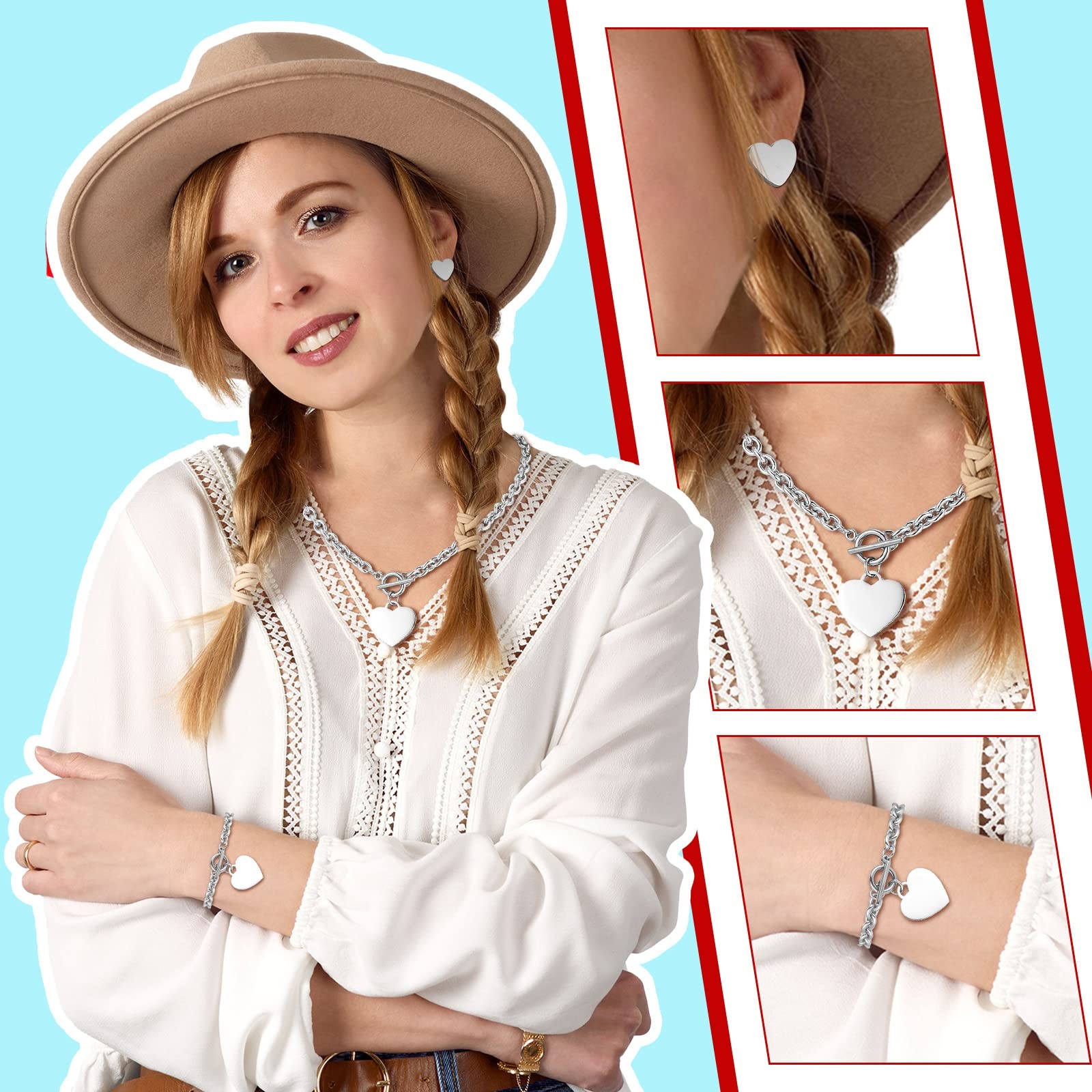 Bucherry 3 Pcs Necklace: 45 cm, Bracelet: 20 Earring: 0.8 Silver
