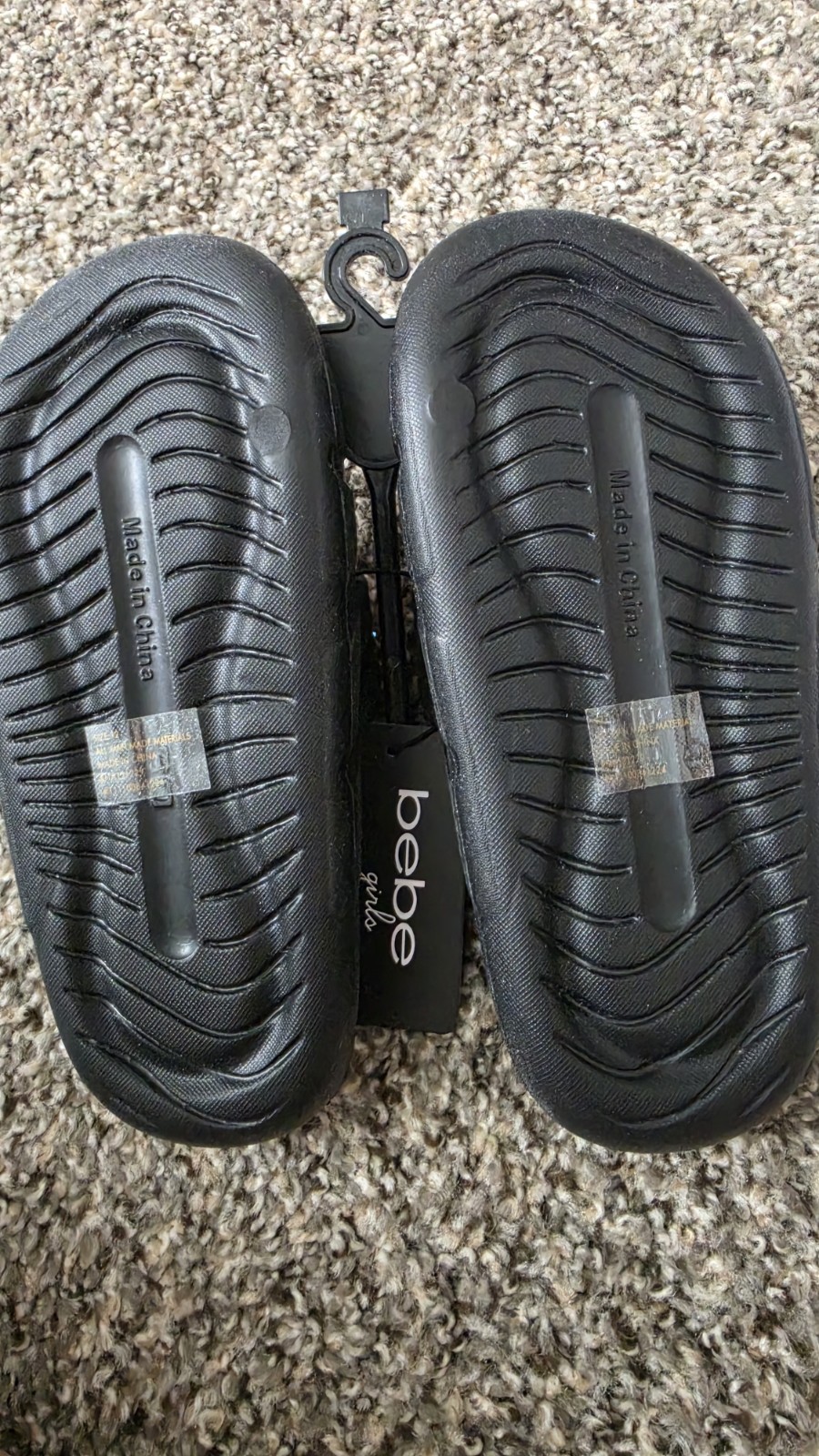 Bebe Girls Black Slide Sandals Rhinestone Logo Slip On Pool Slides Size 12.