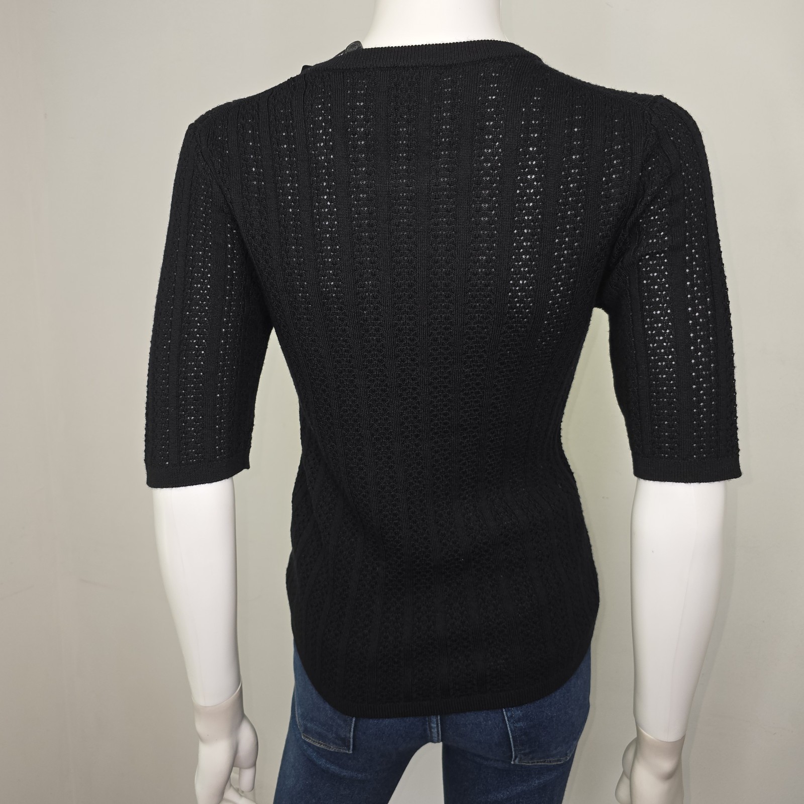 Rag & Bone Tina Short Sleeve Merino Wool Top Tee Size M Black Pointelle Knit NWT