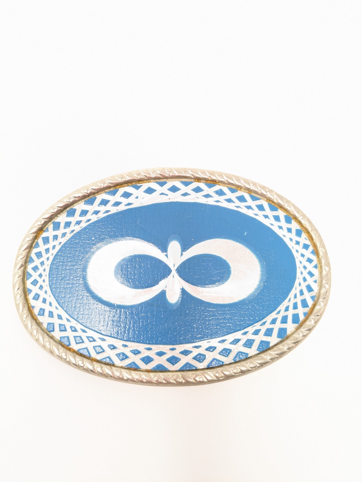 Turquoise Blue And White Country Western Belt Buckle With Infinity Rope Design