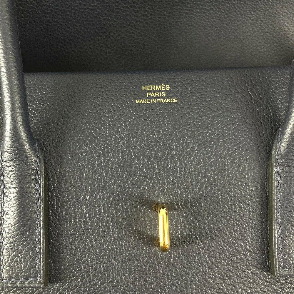 Hermes New Drag 22 Handbag Shoulder Bag 8.7in Evercolor Leather Navy Z Stamp 99