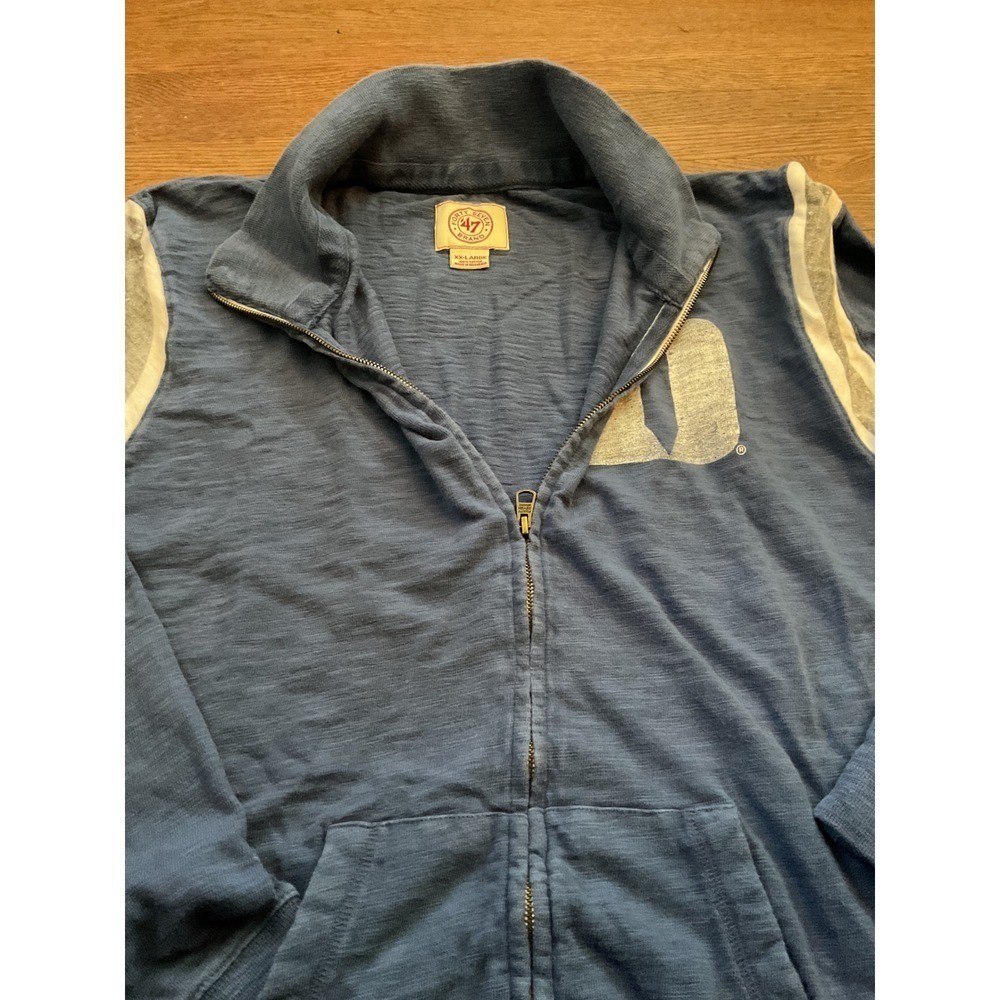 47 Brand Duke Blue Devils Mens XXL Full Zip Track Jacket Blue Slub Knit Logo