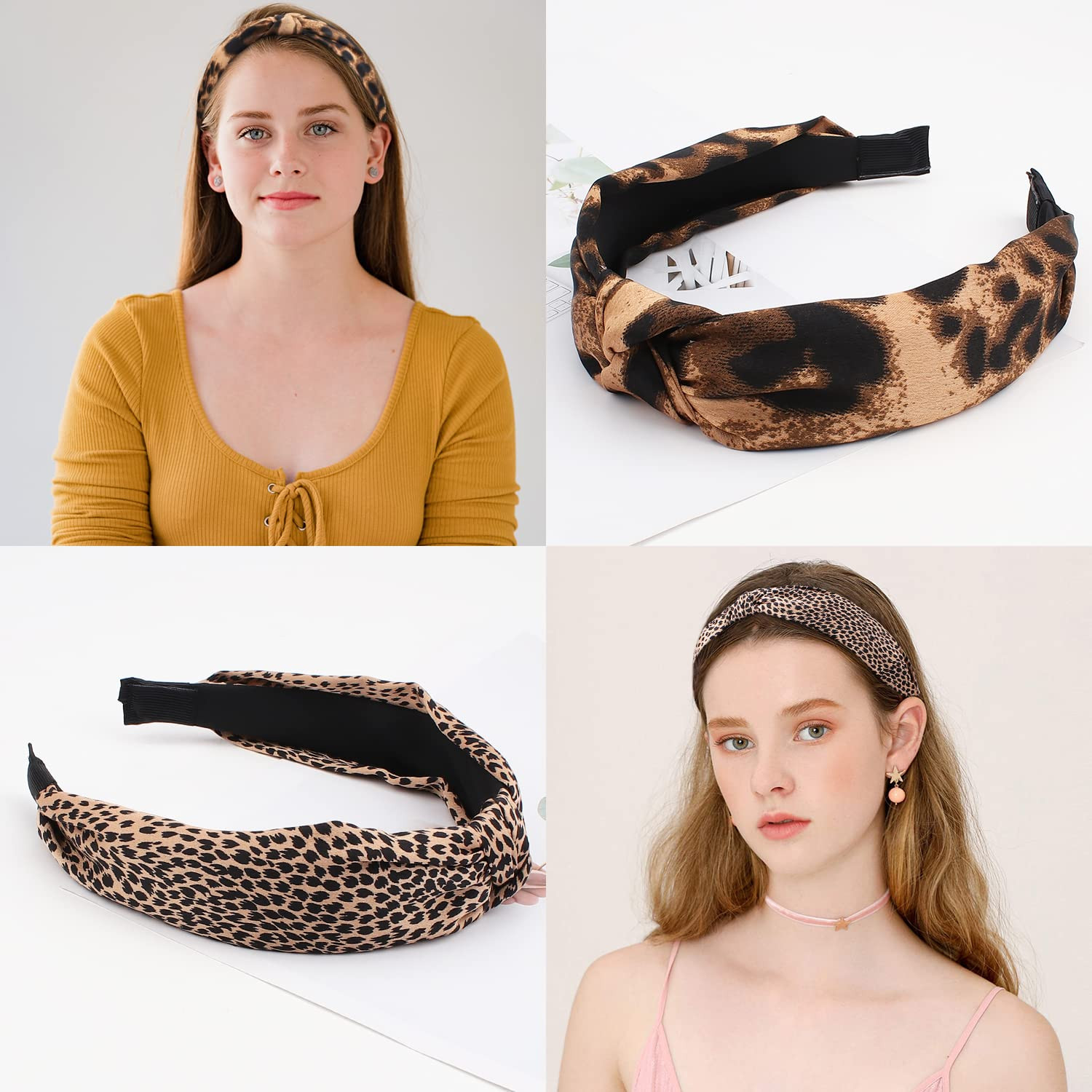 Cute Fashion Leopard Print Headbands 3Pcs Knotted Cheetah Print Hair A