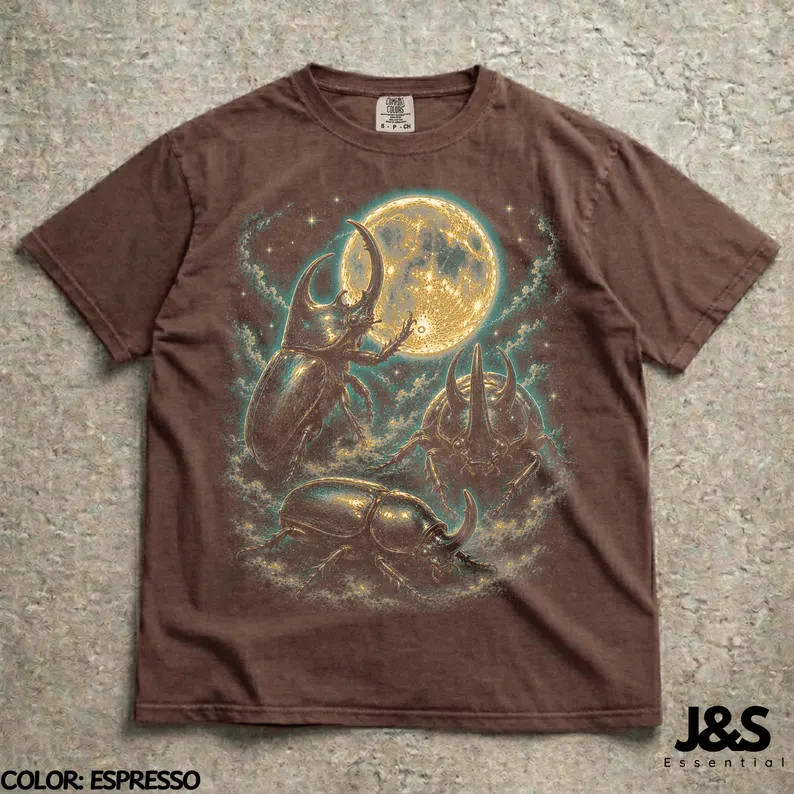 Three Rhinoceros Beetle Moon Vintage Insect Comfort Tee