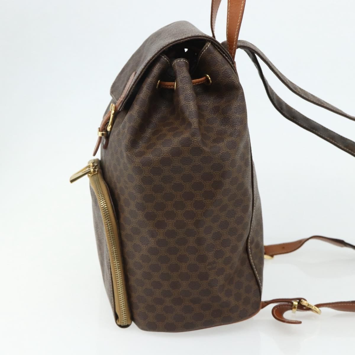 CELINE Macadam Canvas Backpack PVC Leather Brown Gold Auth 176821