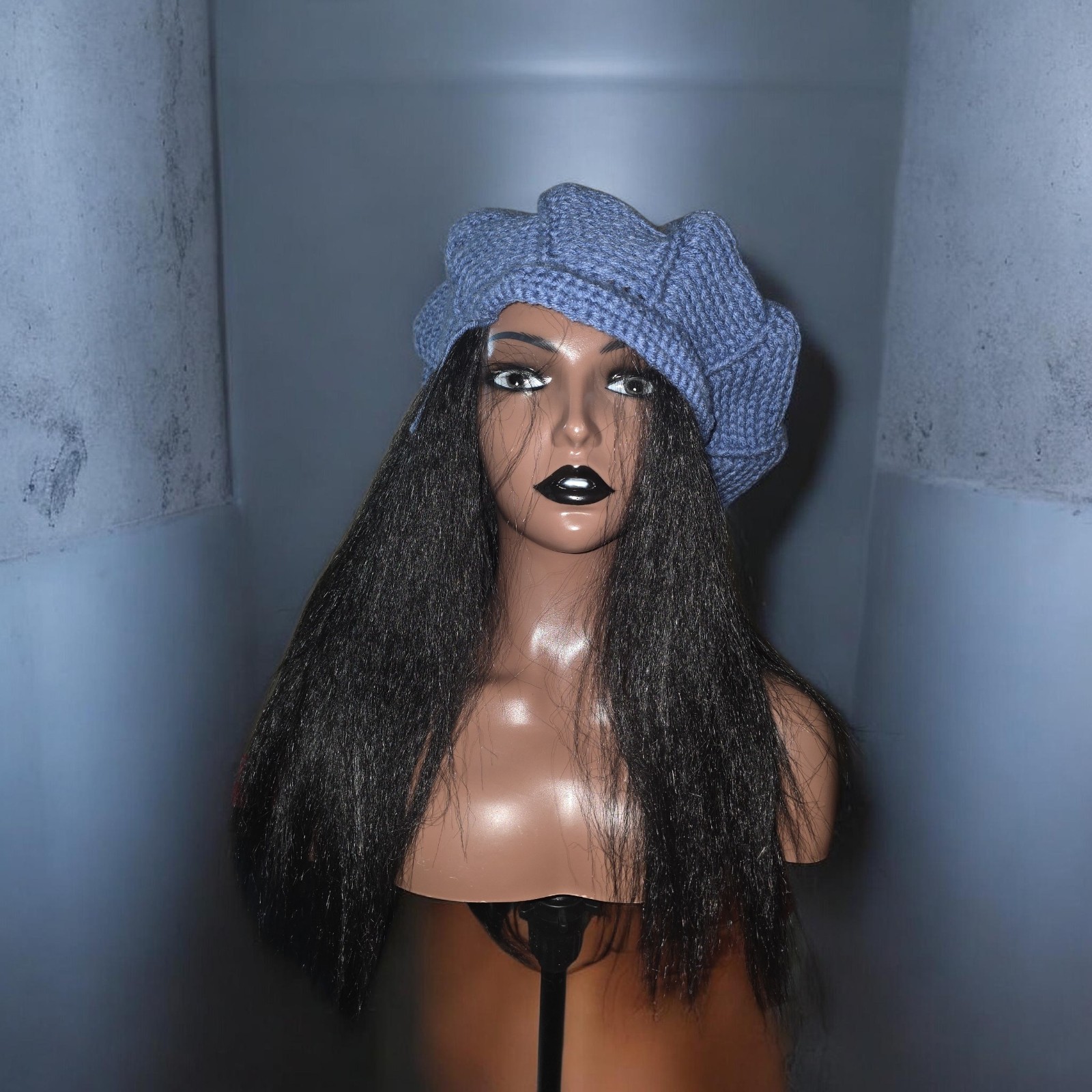Women’s Crochet Beret Style Hat, Solid Blue, One Size, Casual