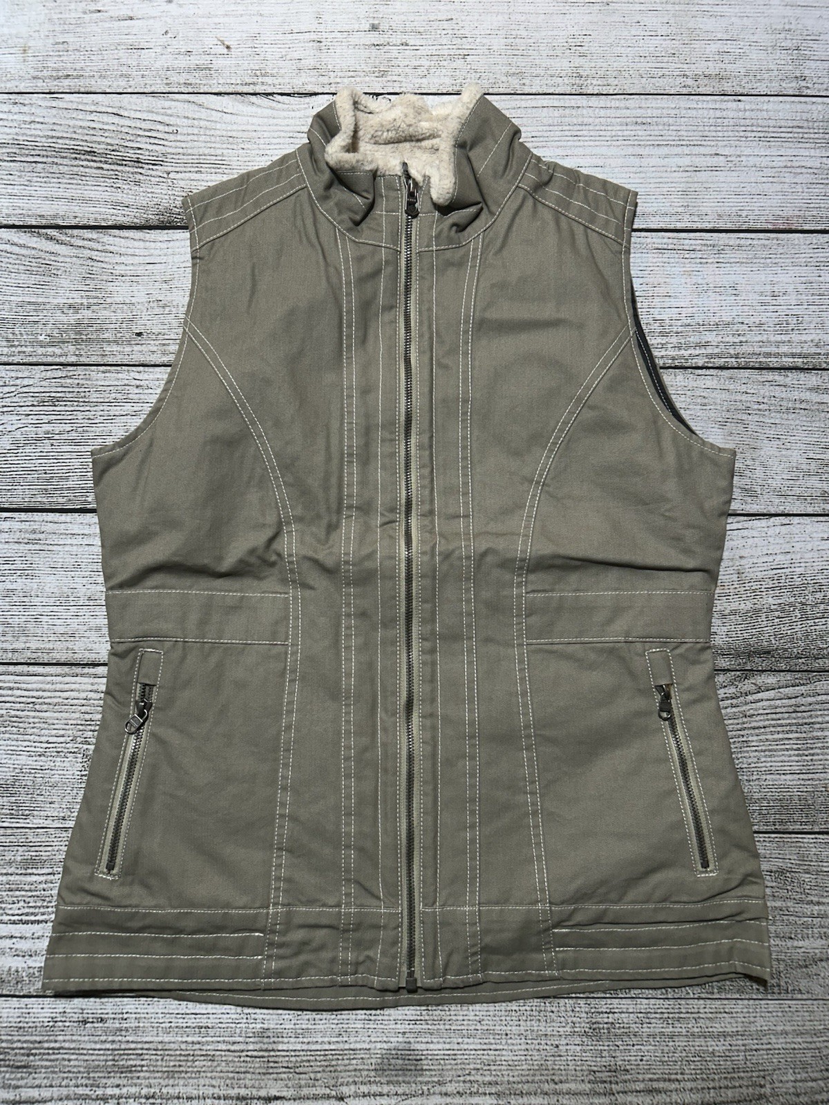 Kuhl Womens Vest Jacket Size Small Green Sharpa Burr Lined Zip Up NWOT