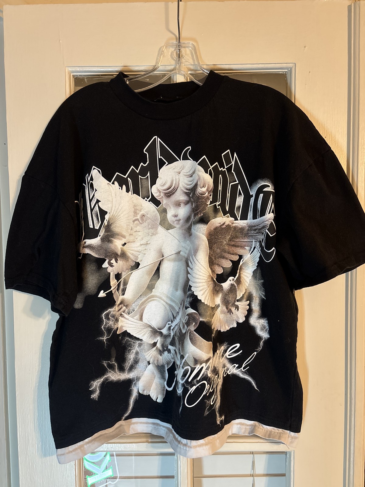 Comme Original Angel Cherub Dove Graphic Black T-Shirt Streetwear