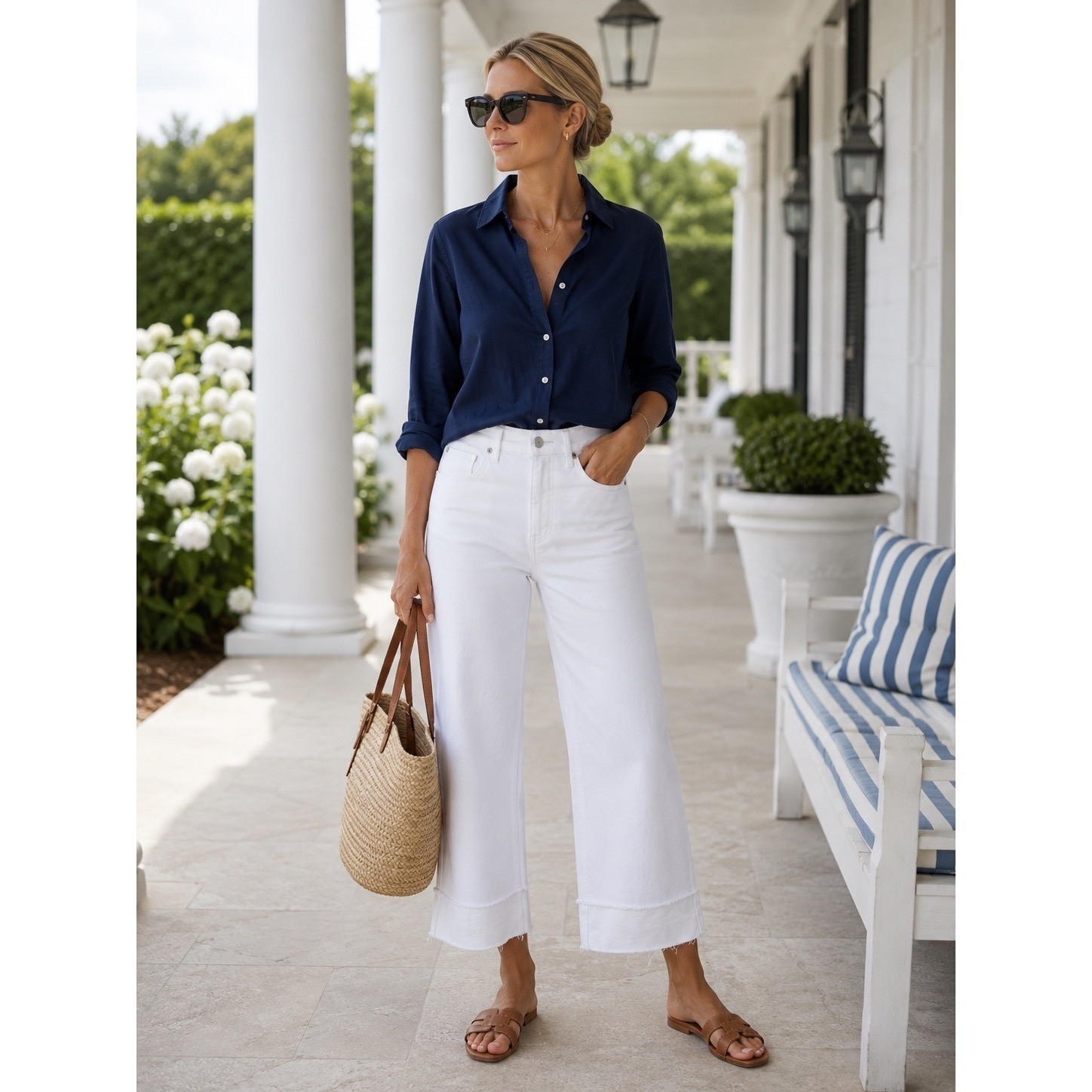 Pistola White High Rise Wide Leg Cropped Jeans Raw Hem Size 31 Coastal Grandma