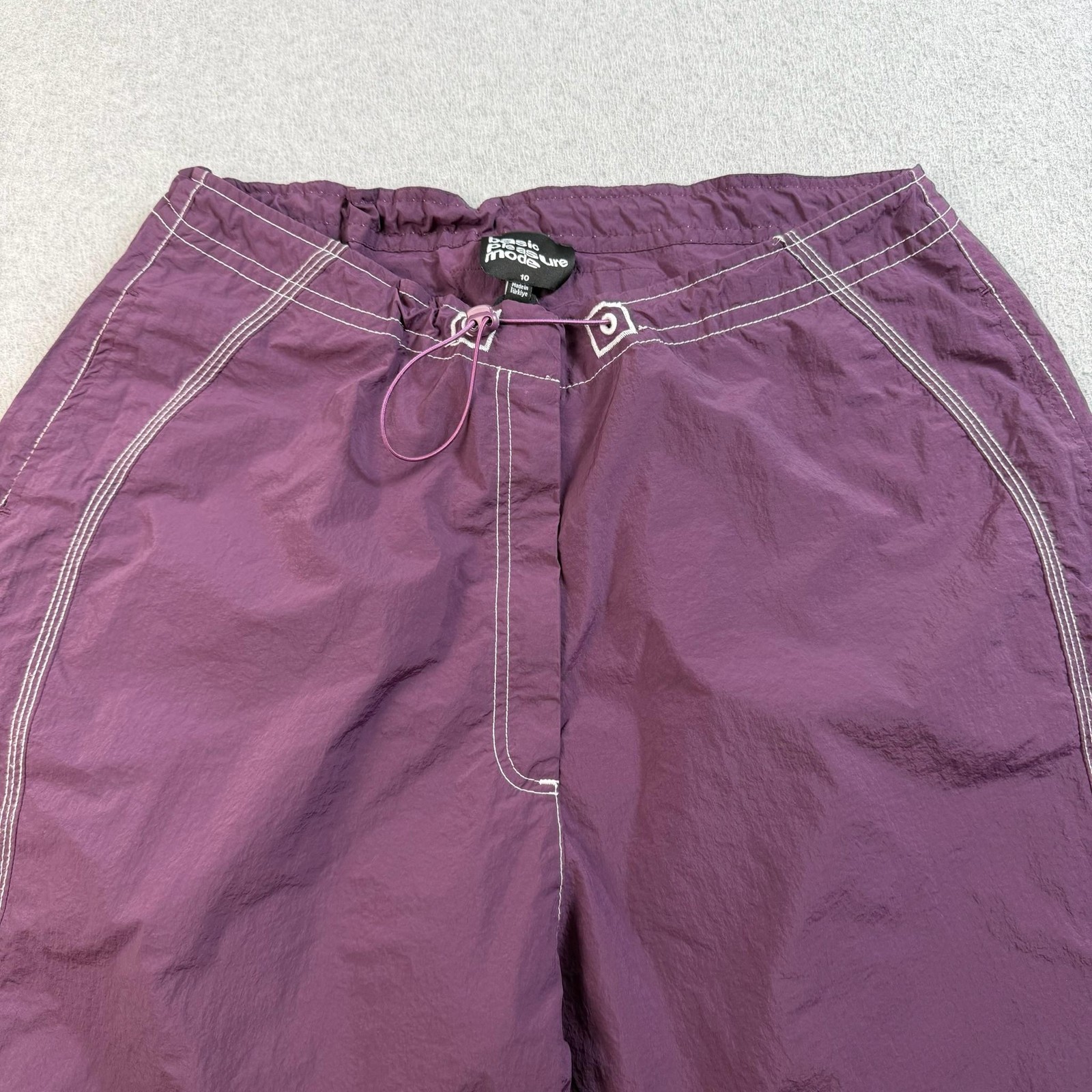 Basic Pleasure Mode Pant Women 10 Purple Windbreaker Wide Leg Crop Streetwea Y2K