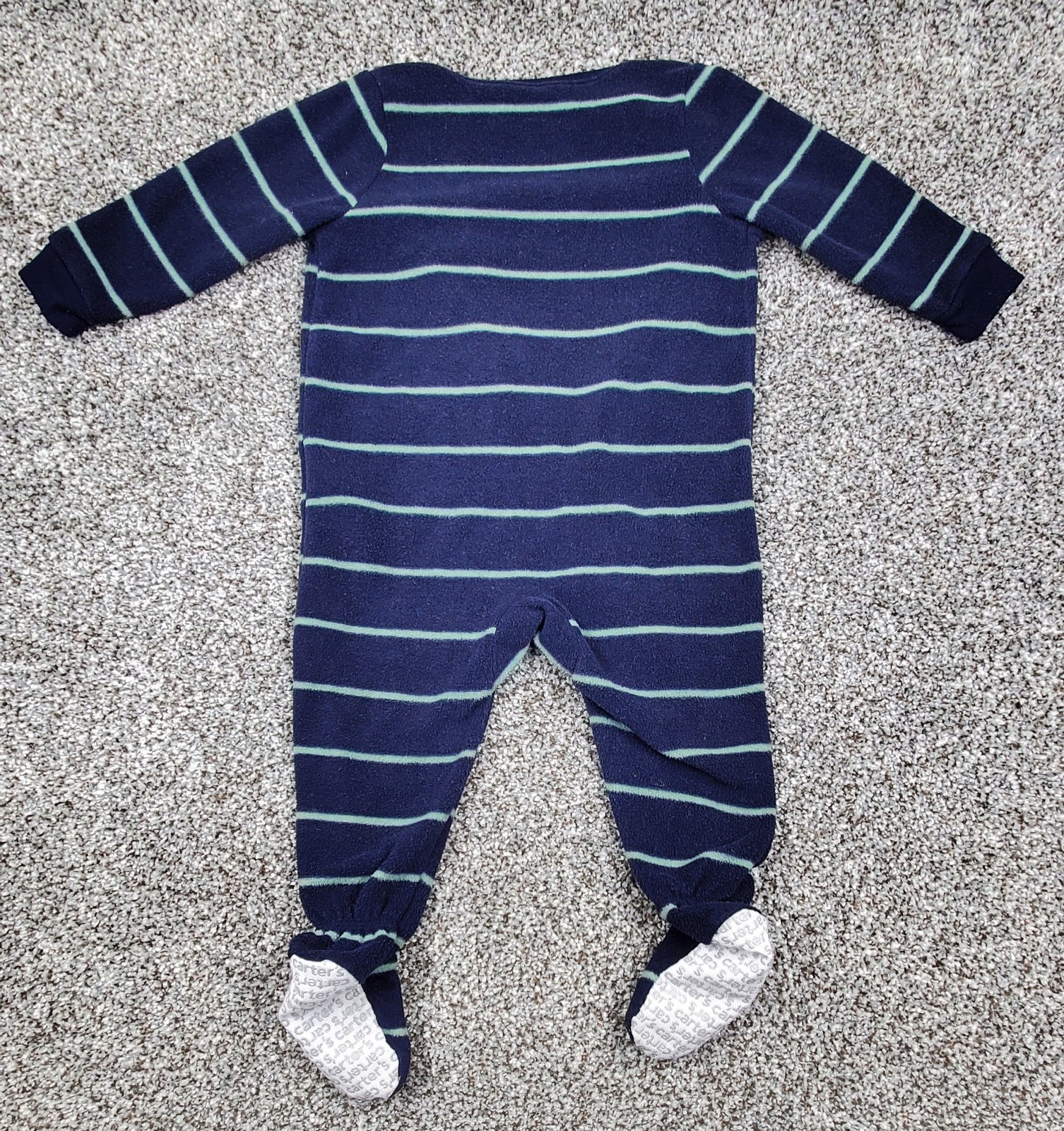 Carter’s Blue Striped Dinosaur Long Sleeve Non- Skid Footed Sleeper Pajamas 24M