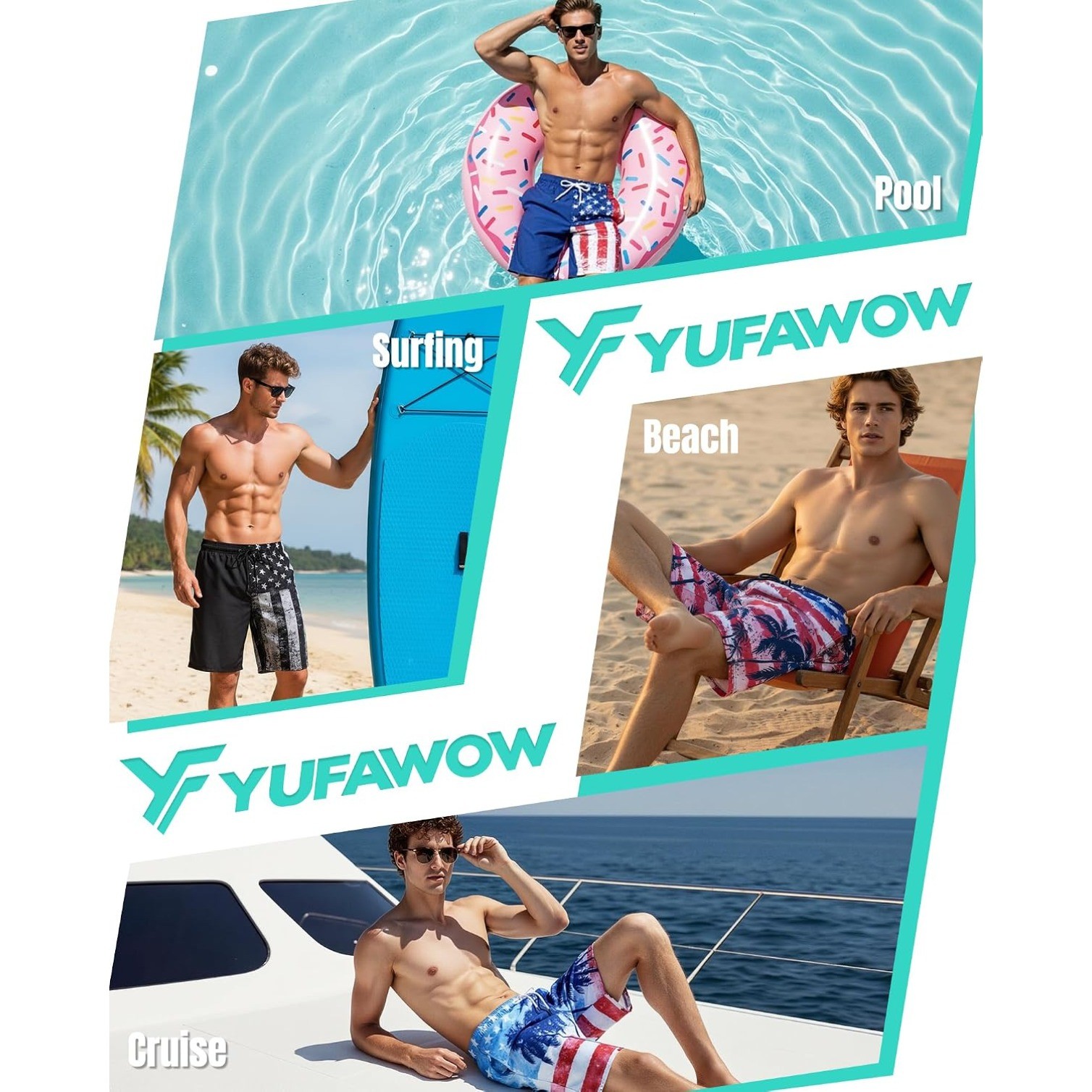 9” Men Swim Trunks with Compression Breathable Liner Quick Dry Zipper Pockets
