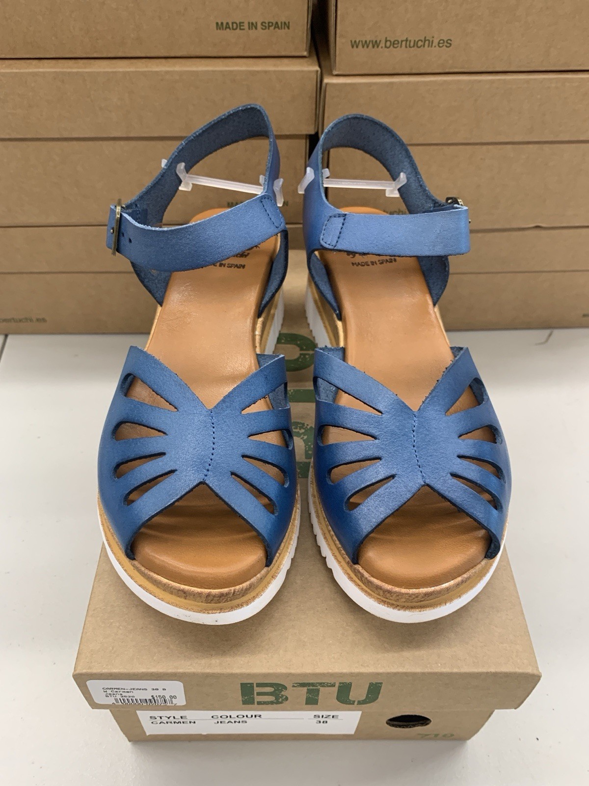 BTU by Bertuchi Carmen Jean Women 37 38 39 40 41 Blue Wedge Sandal Made in Spain