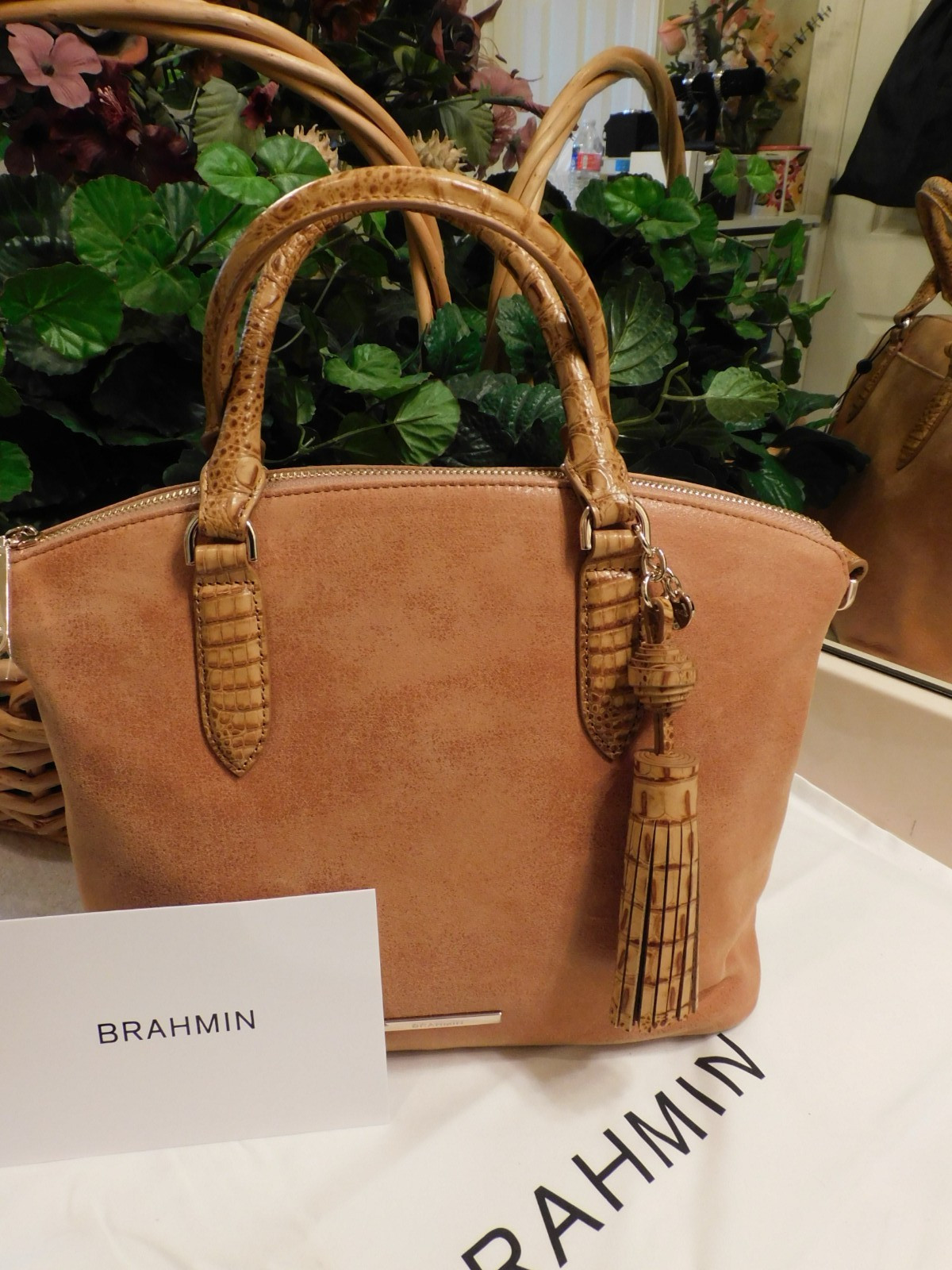 NWT BRAHMIN DUXBURY SATCHEL IN TAN ADRIFT V48 2465 00233 **$395 **FREE SHIP*