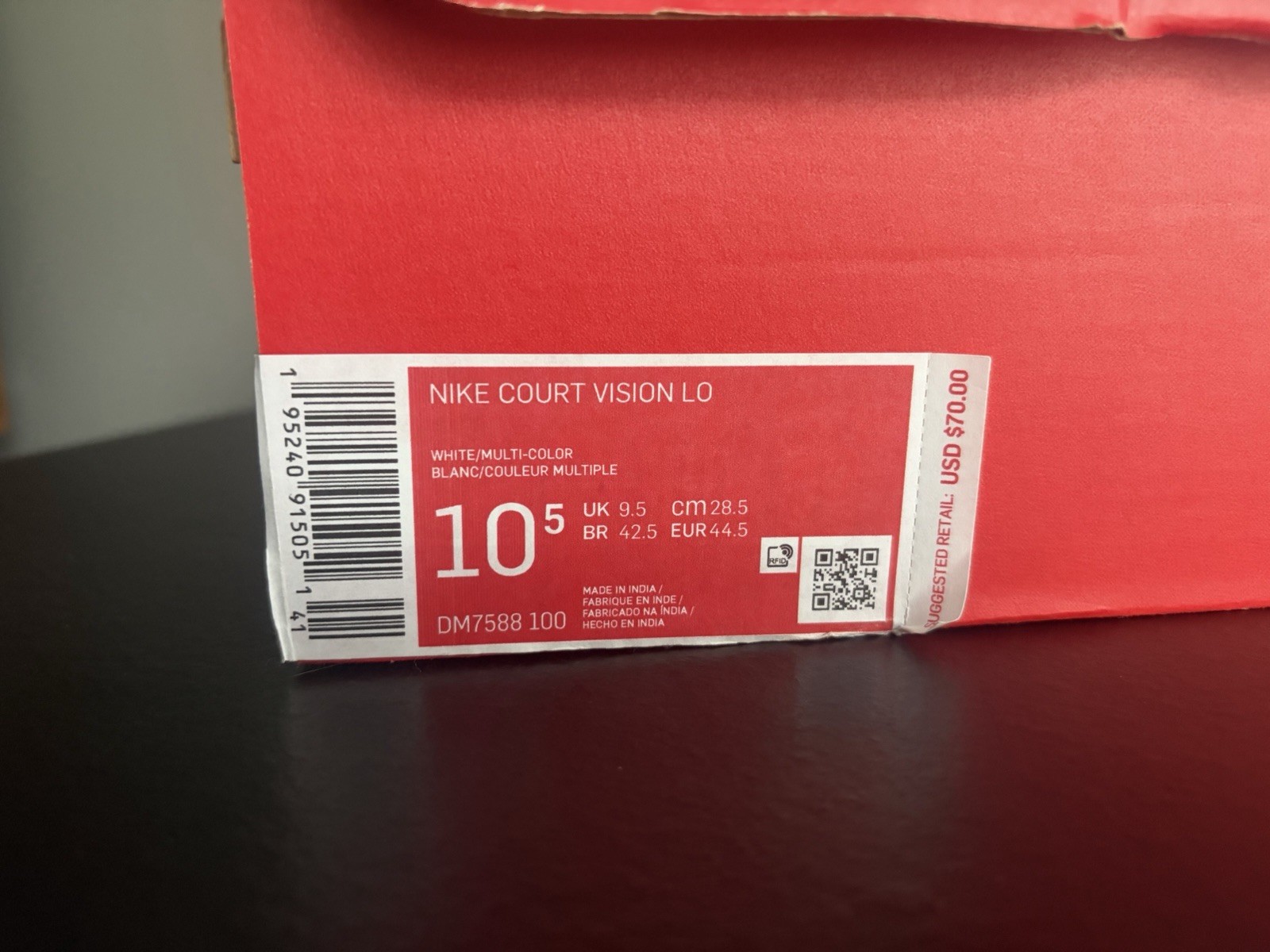 Nike Court Vision Low White Red Men’s 10.5 New With Box
