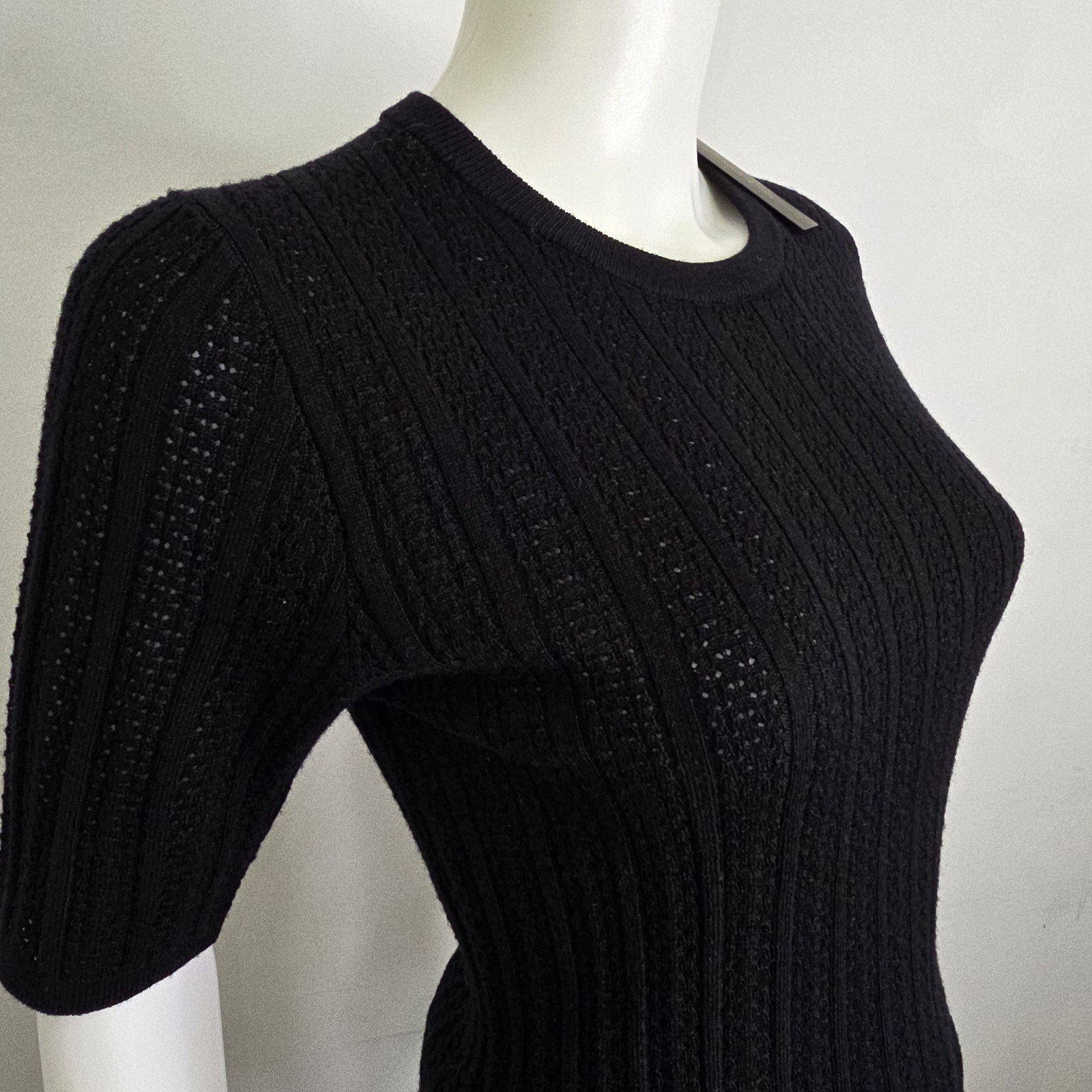 Rag & Bone Tina Short Sleeve Merino Wool Top Tee Size M Black Pointelle Knit NWT