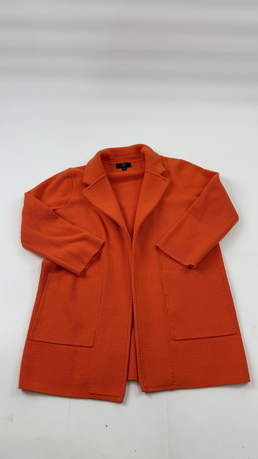 J.Crew 365 Coatigan Womens XS Orange Knit Open Front Jacket Pockets Mid Length