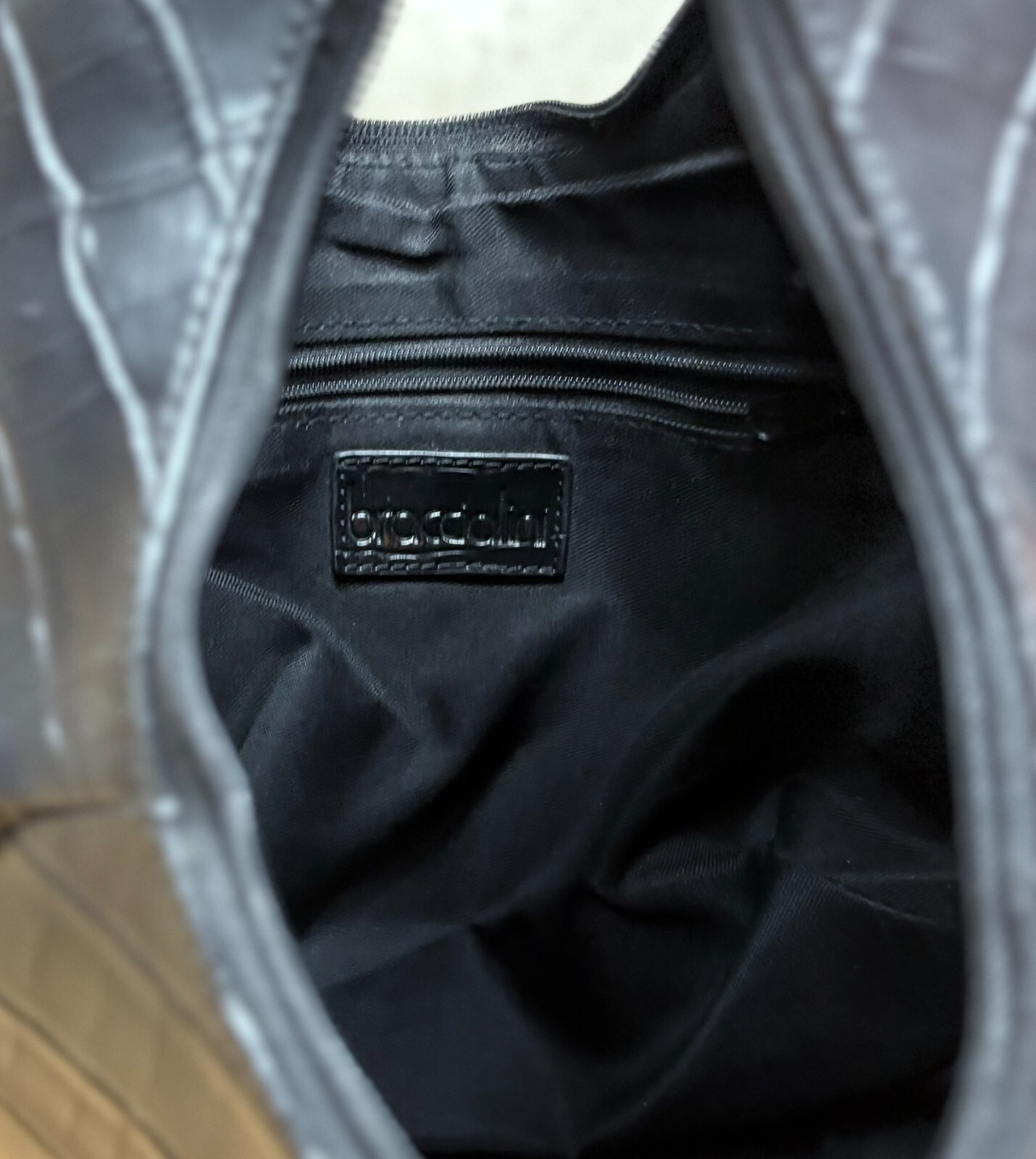 BRACCIOLINI Black Crocodile Embossed Handbag | Italian Saddlebag Purse