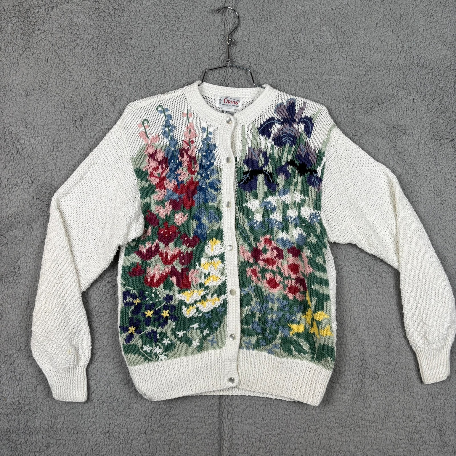 VTG Orvis Women’s Cottagecore Floral Tapestry Knit Cardigan Button Front Size S